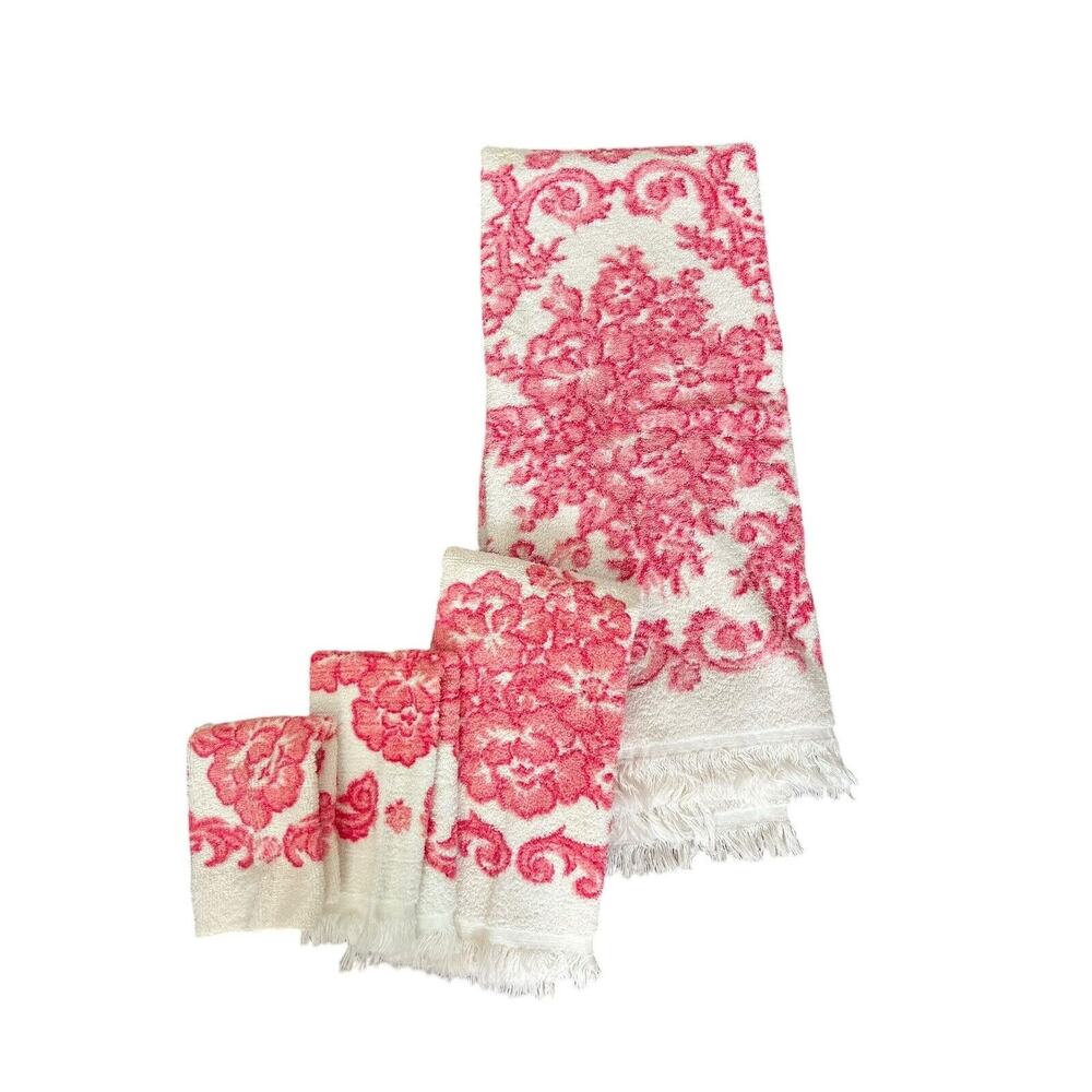 Vintage Cannon Bath Towel Set Pink And White Floral Pattern All‎ Cotton
